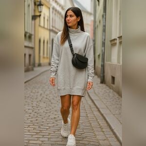 NWOT 90 Degree By Reflex Light Gray Midi Mock Neck Sports Dress Sz XL